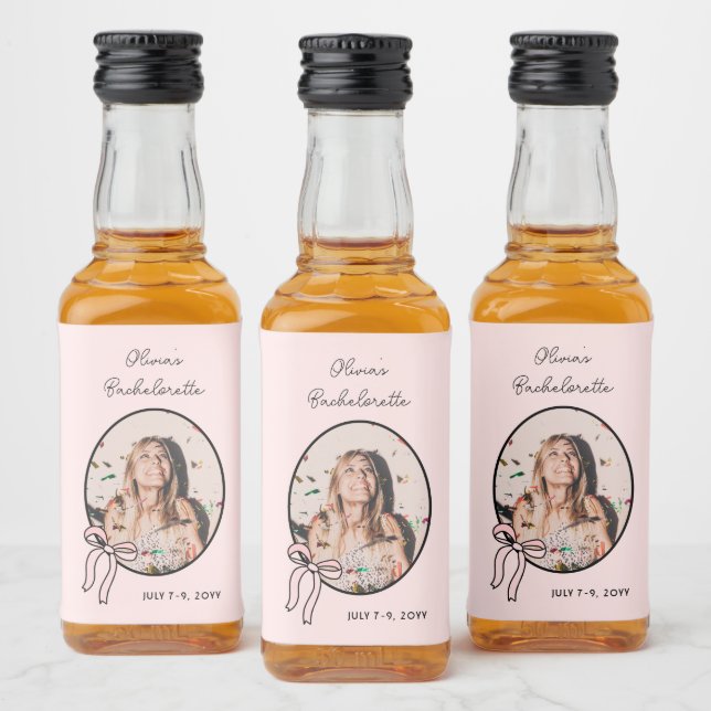 Pink Girly Bows & Babes Bachelorette Custom Mini Liquor Bottle Label (Bottles)