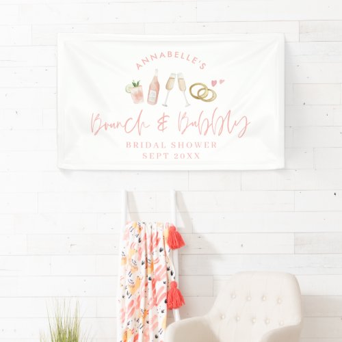 Pink girly brunch and bubbly bridal shower banner