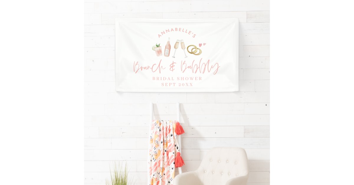 Pink girly brunch and bubbly bridal shower banner | Zazzle