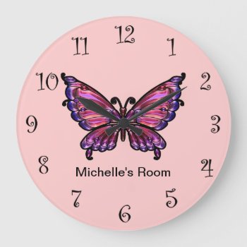 Pink Girly Butterfly Clocks by PinkGirlyThings at Zazzle