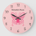 Pink Girly Butterfly Clocks at Zazzle