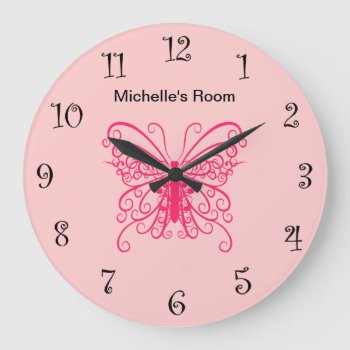 Pink Girly Butterfly Clocks by PinkGirlyThings at Zazzle