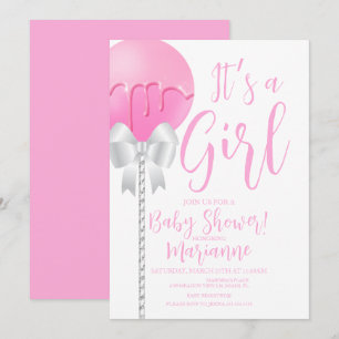 Pink Girly Cake Pop Bow Baby Shower Invitation