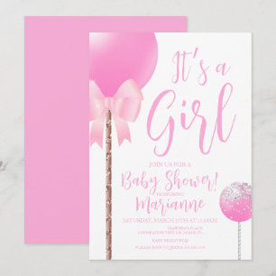 Pink Girly Cake Pop Bow Baby Shower Invitation
