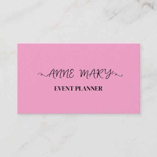 Pink Girly Calligraphy Event Planner Simple Trendy Business Card