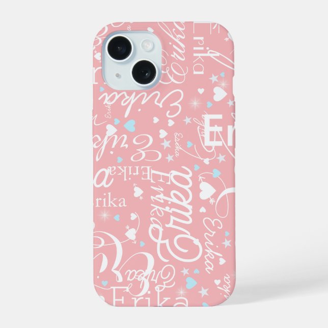 Pink Girly Calligraphy Typography Name Pattern Iphone Case (Back)