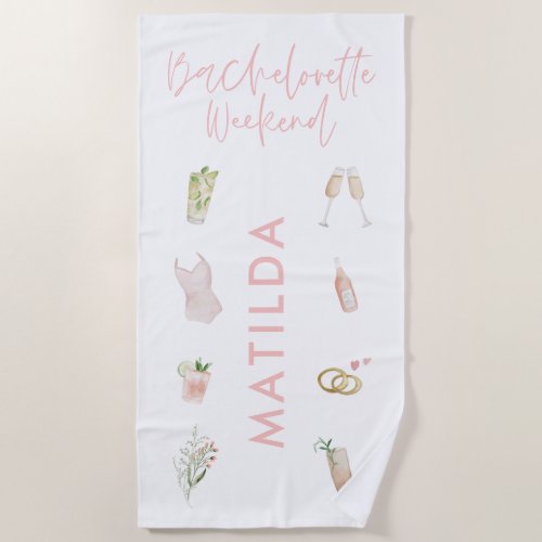 Pink girly champagne cocktail bachelorette weekend beach towel