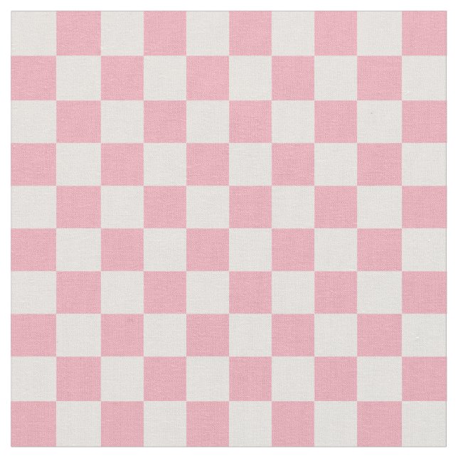 Pink Girly Checker Checkerboard Checkered Retro Fabric (Close Up)
