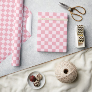 Pink Girly Checker Checkerboard Checkered Retro Wrapping Paper