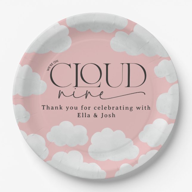 Pink Girly cloud nine shower modern stylish Paper Plates (Front)