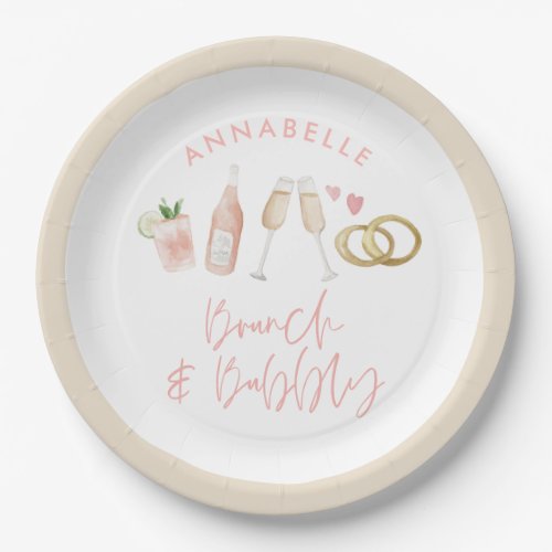 Pink girly cocktail brunch and bubbly bridal  paper plates