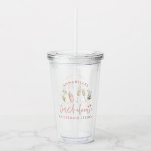 Pink girly cocktail floral watercolor bachelorette acrylic tumbler