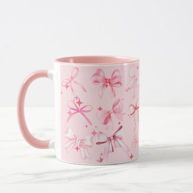 Pink Girly Coquette Bow Print Mug Kawaii (Left)