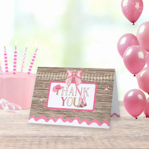 Pink Girly Coquette Cowgirl Boots Bow Letterpress Thank You Card
