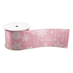 Pink Girly Custom Name Christmas Holiday Snow Satin Ribbon