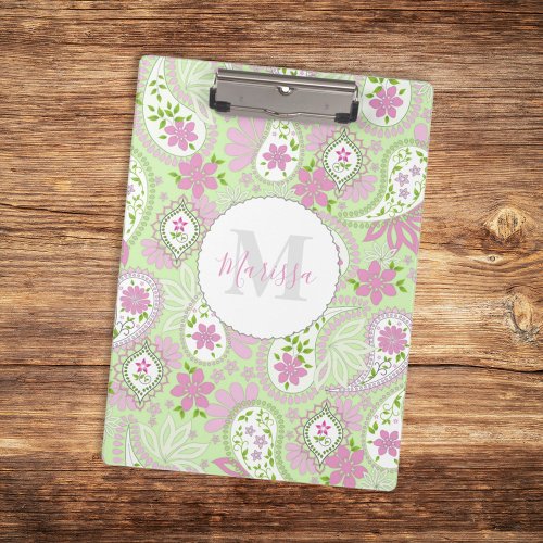 Pink Girly Cute Chic Preppy Paisley Monogram  Clipboard