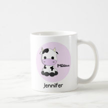 Pink girly cute cow cartoon personalized kids mug