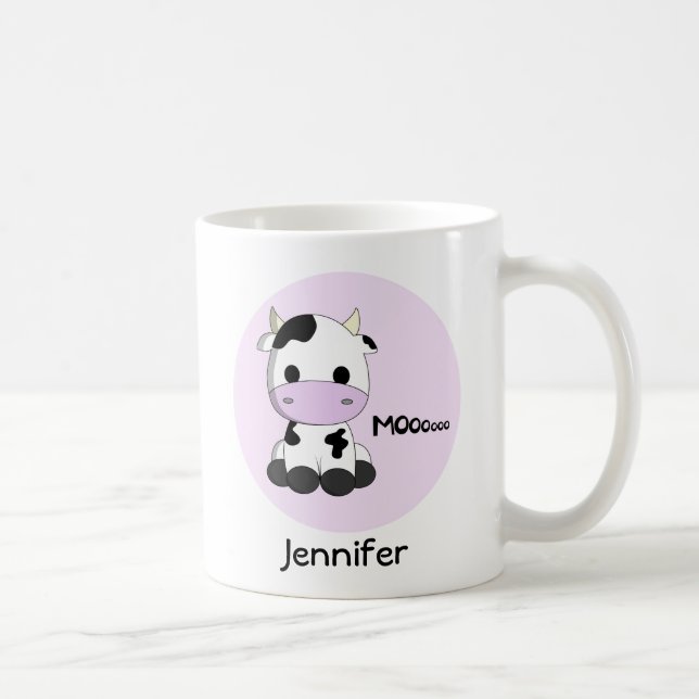 Pink girly cute cow cartoon personalized kids mug (Right)