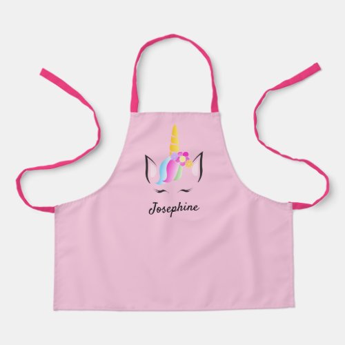 Pink Girly cute personalized unicorn Kids Apron