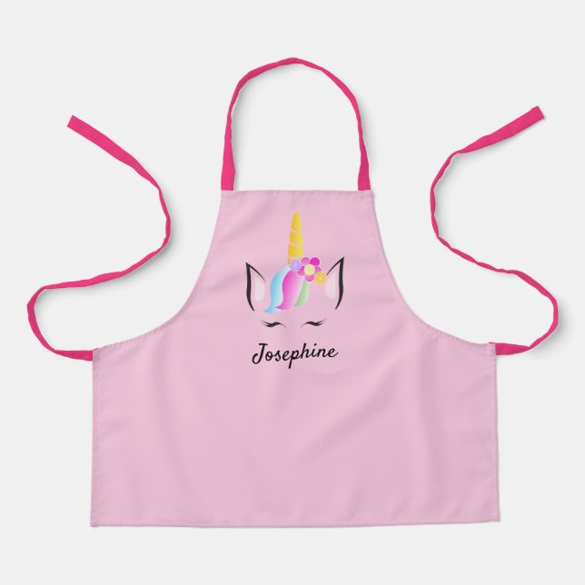 Pink Girly cute personalized unicorn Kids' Apron (Front)