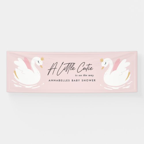 Pink girly cute swan elegant baby shower party banner