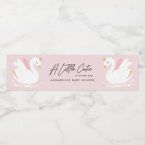 Pink girly cute swan elegant baby shower party water bottle label