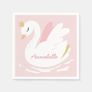Pink girly cute swan elegant birthday personalized napkins