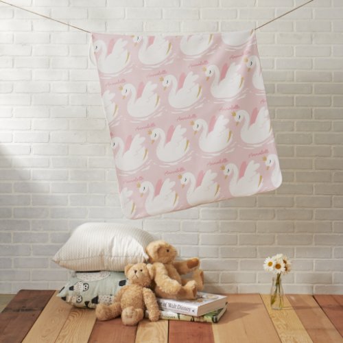 Pink girly cute swan floral elegant beautiful baby blanket