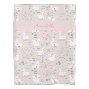 Pink girly cute swan floral elegant beautiful duve duvet cover