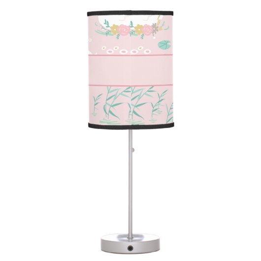 Pink girly cute swan floral elegant beautiful table lamp (Back)