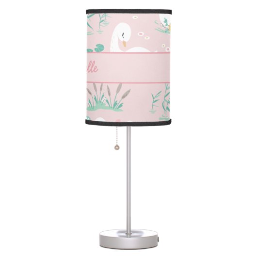 Pink girly cute swan floral elegant beautiful table lamp (Right)