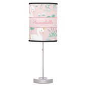 Pink girly cute swan floral elegant beautiful table lamp (Front)