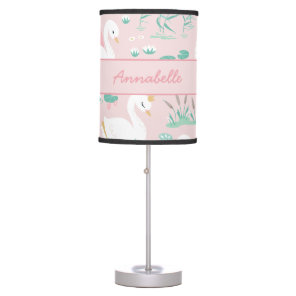Pink girly cute swan floral elegant beautiful table lamp