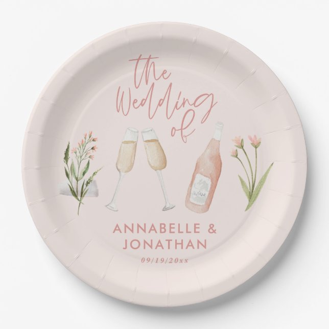 Pink girly delicate beautiful modern wildflower na paper plates (Front)