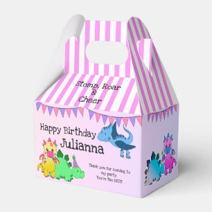 Pink Girly Dinosaur Kids Party Favor Boxes