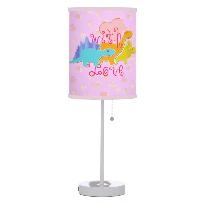Pink Girly Dinosaurs With Love Heart, Pink Heart Table Lamp