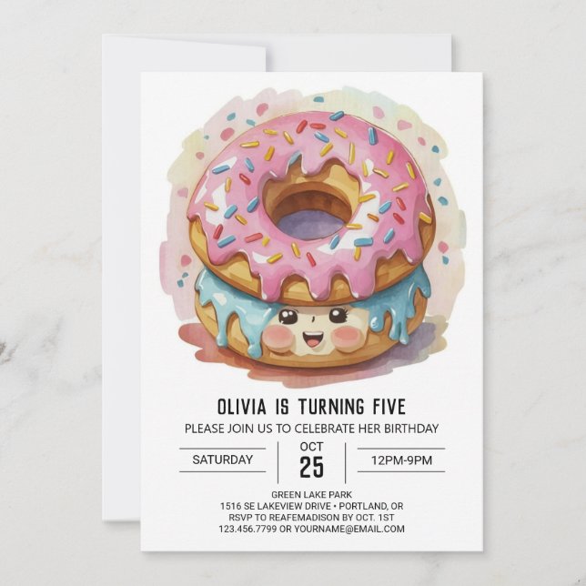 Pink Girly Donuts Birthday Invitation (Front)