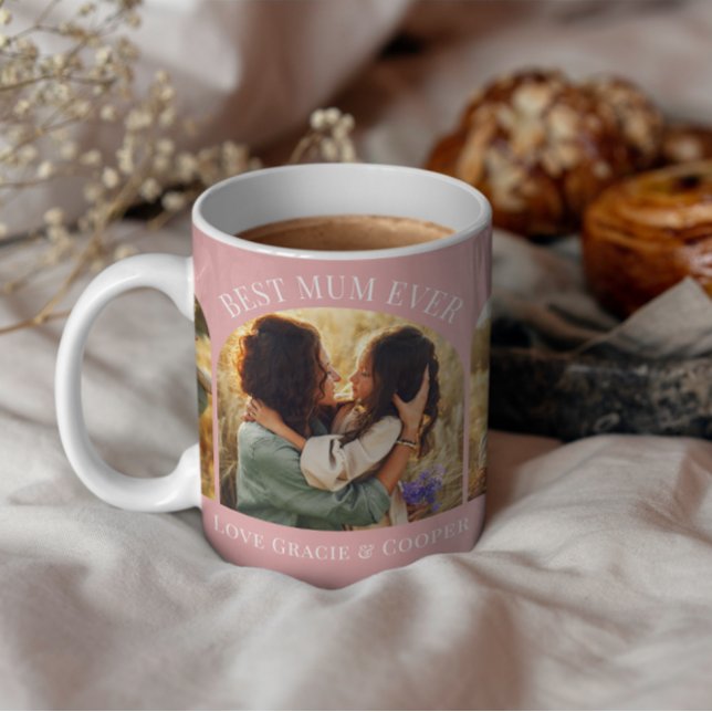 Pink girly elegant arch multi photo best mum coffee mug (Creator Uploaded)