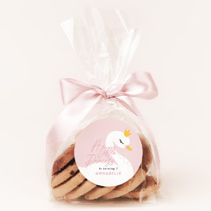 Pink girly elegant beautiful swan party classic round sticker