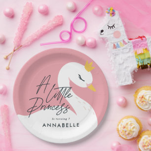 Pink girly elegant beautiful swan party paper plates