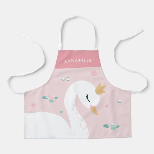 Pink girly elegant beautiful swan personalised apron