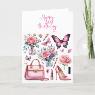 Pink Girly Elegant Chic Woman's Beauty Letterpress Thank You Card