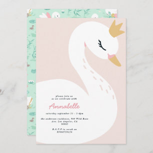 Pink girly elegant cute beautiful swan children's invitation