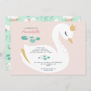 Pink girly elegant cute beautiful swan children's invitation