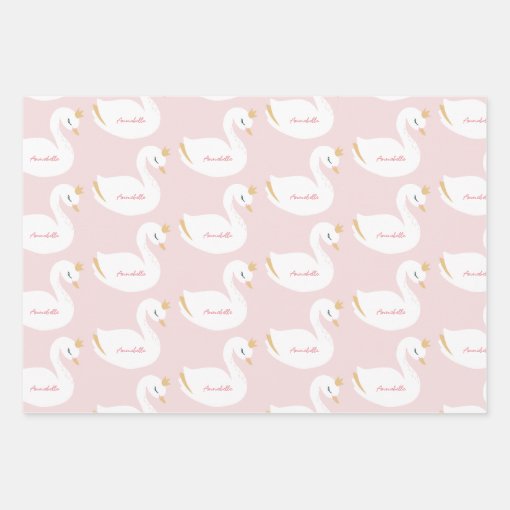 Pink girly elegant cute beautiful swan children's wrapping paper sheets