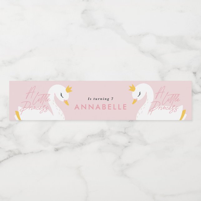 Pink girly elegant photo beautiful swan party favo water bottle label (Single Label)