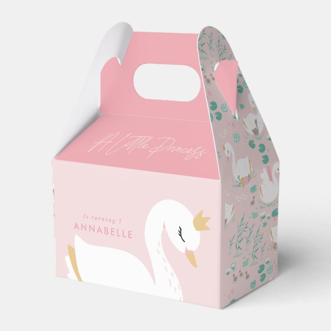 Pink girly elegant photo beautiful swan party favor boxes (Front Side)
