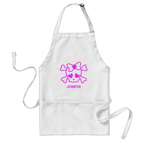 Pink girly emo skull with bow adult apron