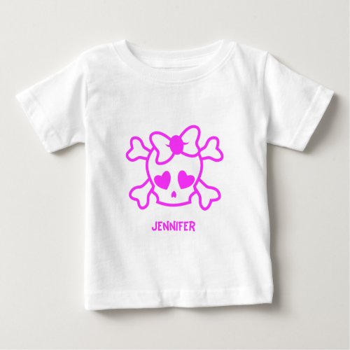 Pink girly emo skull with bow baby girl shirt