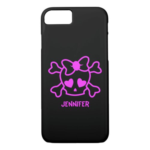 Pink girly emo skull with bow iPhone 87 case